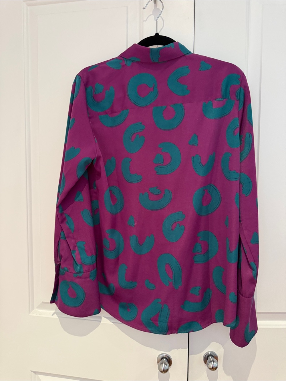 Simons Purple and Teal Abstract Print Button-Up Blouse - Picture 4 of 5